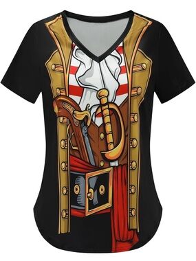 NWT WOMENS PIRATE TOP TSHIRT PIRATES TEE STRETCHY ACCESSORIES FOR HALLOWEEN MED